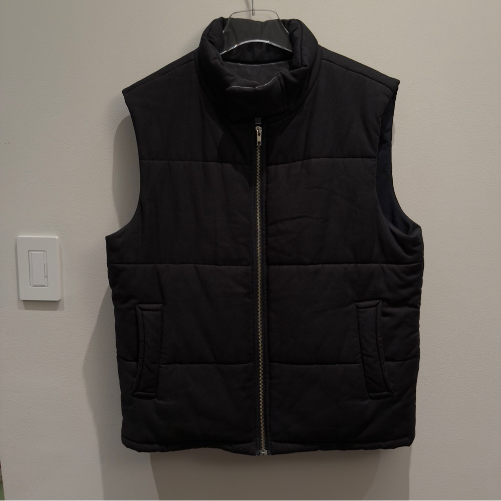 Sandro - Black Quilted Vest With Leather Collar Men’s Size XL